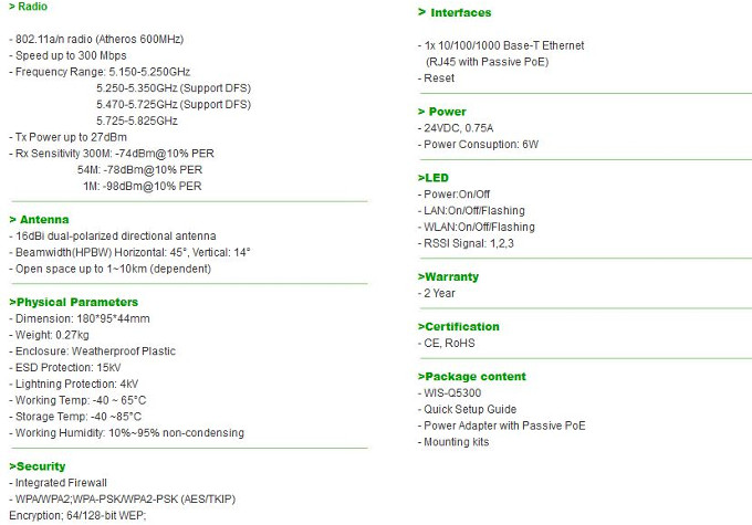 specifications wis q5300