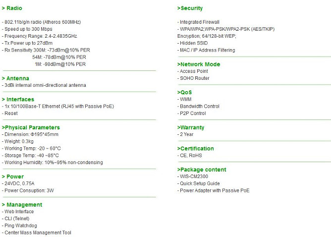 specifications wis cm2300